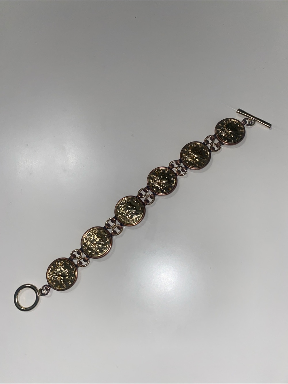 Gold and Copper Tone Coin Mixed Metal Link Bracelet